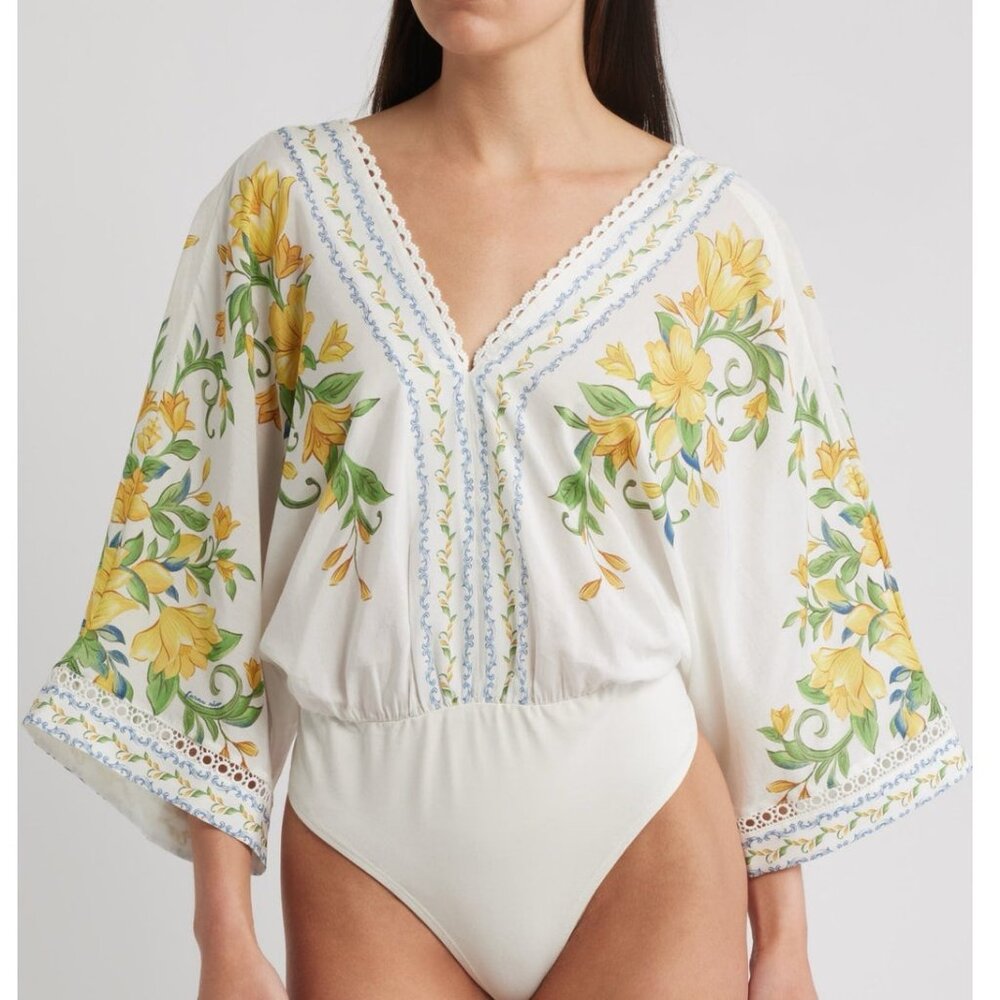 Farm Rio Sicily Dolman Sleeve Bodysuit Size XS oversized NWT $180
